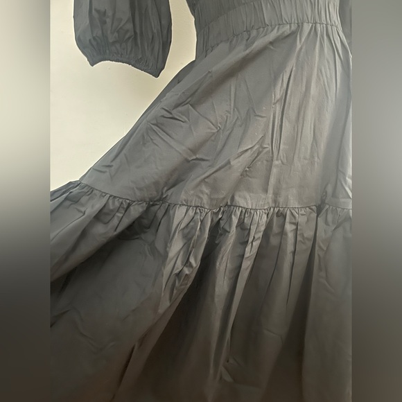 Rachel Parcell Puff Sleeve V-neck Poplin Midi Dress | Black Size Small - Picture 8 of 13